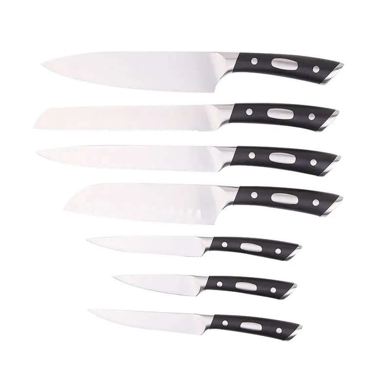 Hot Sale German Steel Forged Cooking Chef Knife Kitchen Utility Knives Set With Rubber Wood Block