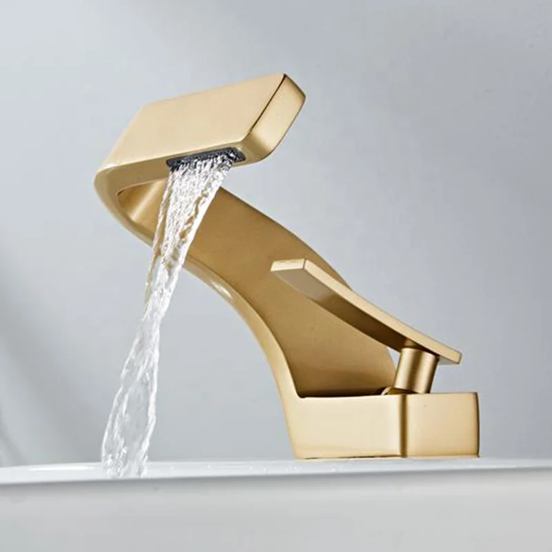 Hotel Home Luxury Bathroom Single Hole Cold and Hot Water Basin Faucet Brass Waterfall Wash Basin Mixer Tap
