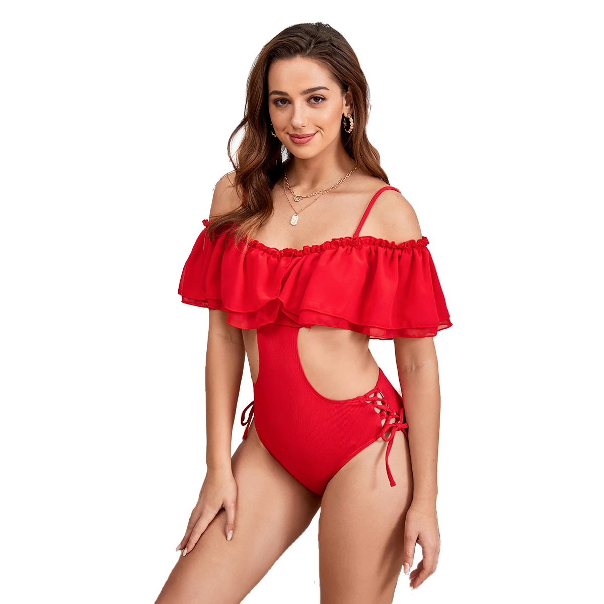 
Ladies swimsuit red summer beachwear swimwear set for women 