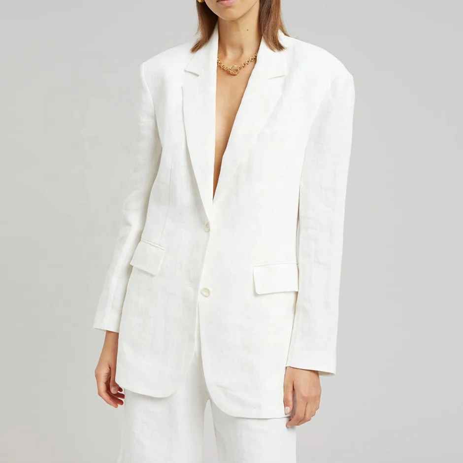 Relaxed Breathable Single Breasted Linen Blazer Ladies Blazers For Women