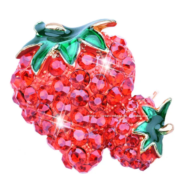 2020 Popular Design For Cute Red Rhinestone Strawberry Fruit Brooch For Dress Accessories