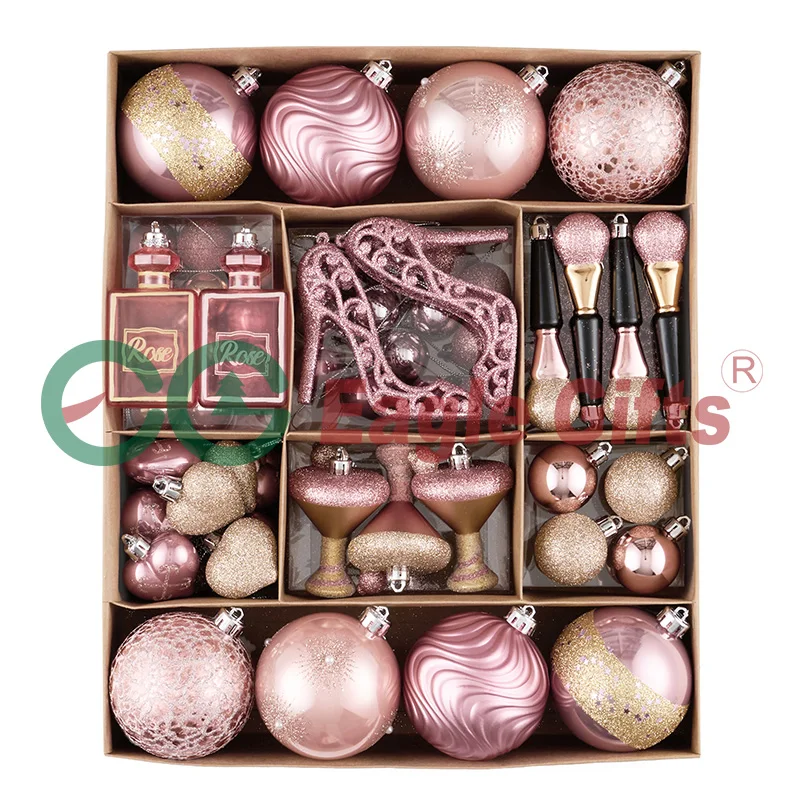 EAGLEGIFTS Xmas Novelty Spheres Gift Set Adornos De Navidad Rose Gold Pink Christmas Tree Toys Ornament for Christmas Tree