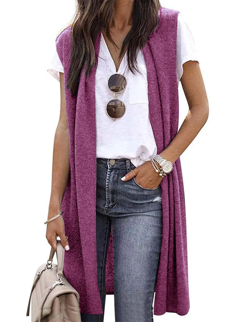 New waistcoat cardigan fashion trend sleeveless long vest knitted waistcoats woman knitting cardigan vests