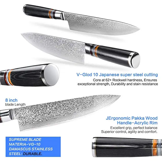 Сделанный на заказ японский поварской нож Дамаска VG10