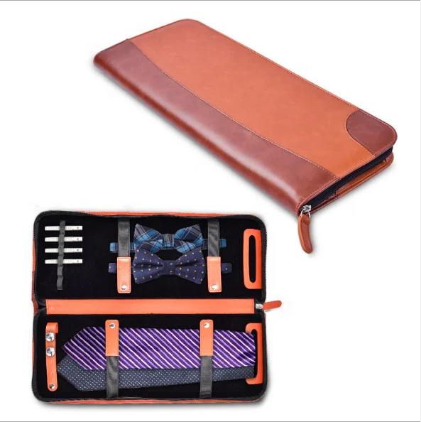 
PU Wholesale Waterproof Men Tie Clips Travel Case Necktie Storage Organizer For Mens Ties Neckties 