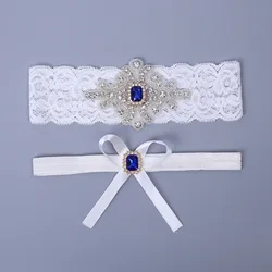 MULHERELFO Lace 2pcs/Set Wedding Garter Blue rhinestones Garters for Women Bride Thigh Ring