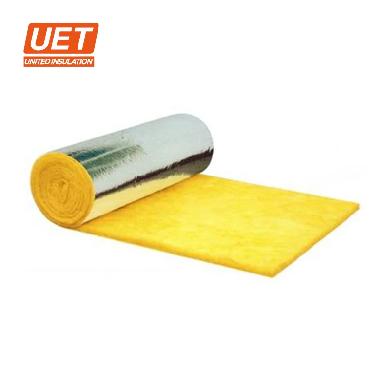 10kg/m3-48kg/m3 glass wool blanket vaccum yellow glasswool 50mm blanket with aluminum foil for building thermal insulation