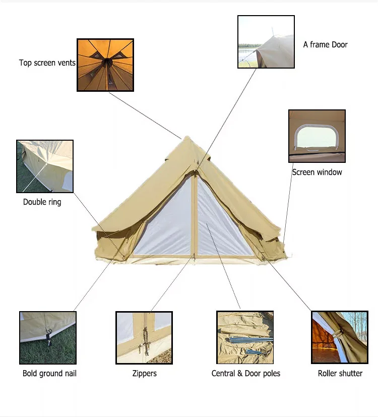 Customize luxury canvas bell tent 4m outdoor lotus bell tent 4 seasons