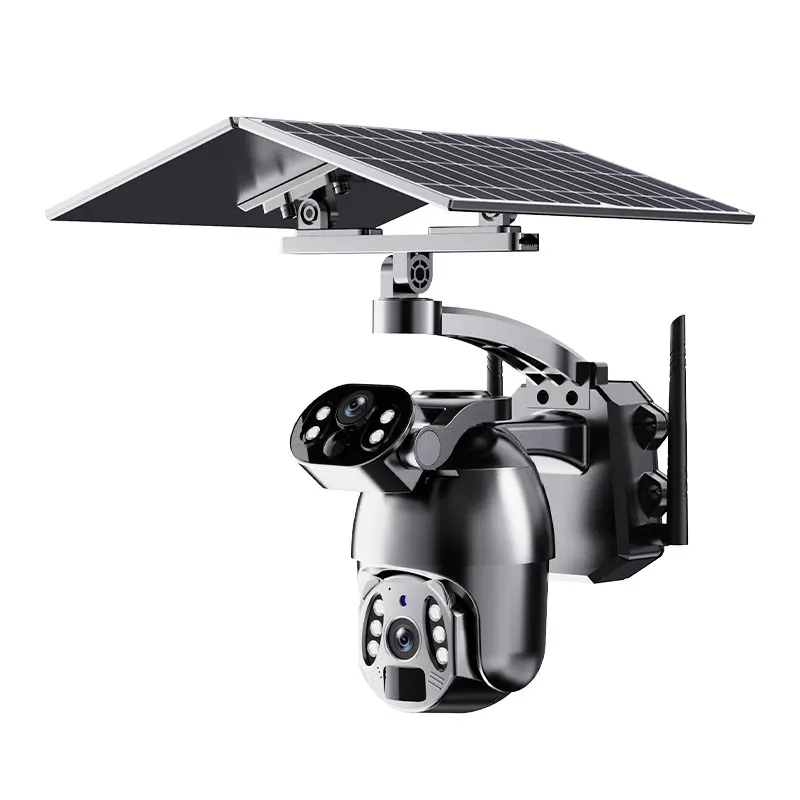 Pro Solar Powered Surveillance Security PTZ CCTV Camera Dual Lens Wireless Outdoor WiFi 4G Sim Card Solar Camera
