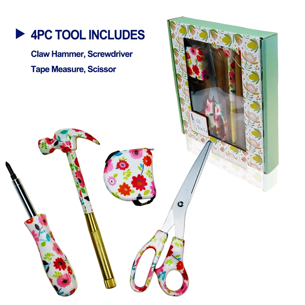 New Creative 4pcs Hand Tool Sets including tape measures, screwdrivers, 6 in 1 hammer and scissors, 4pcs Gift  Hand Tool Sets