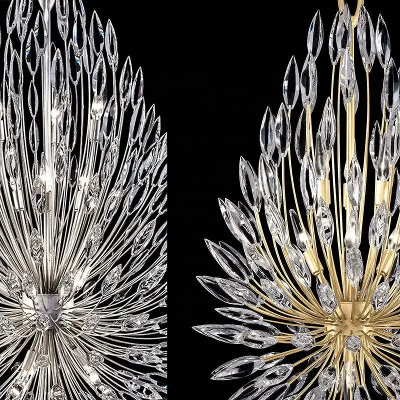 Modern Lily Buds Hotel Home Ceiling Hanging Pendant Light Gold Silver Flower Luxury Elegant Crystal Chandelier for Home Villa