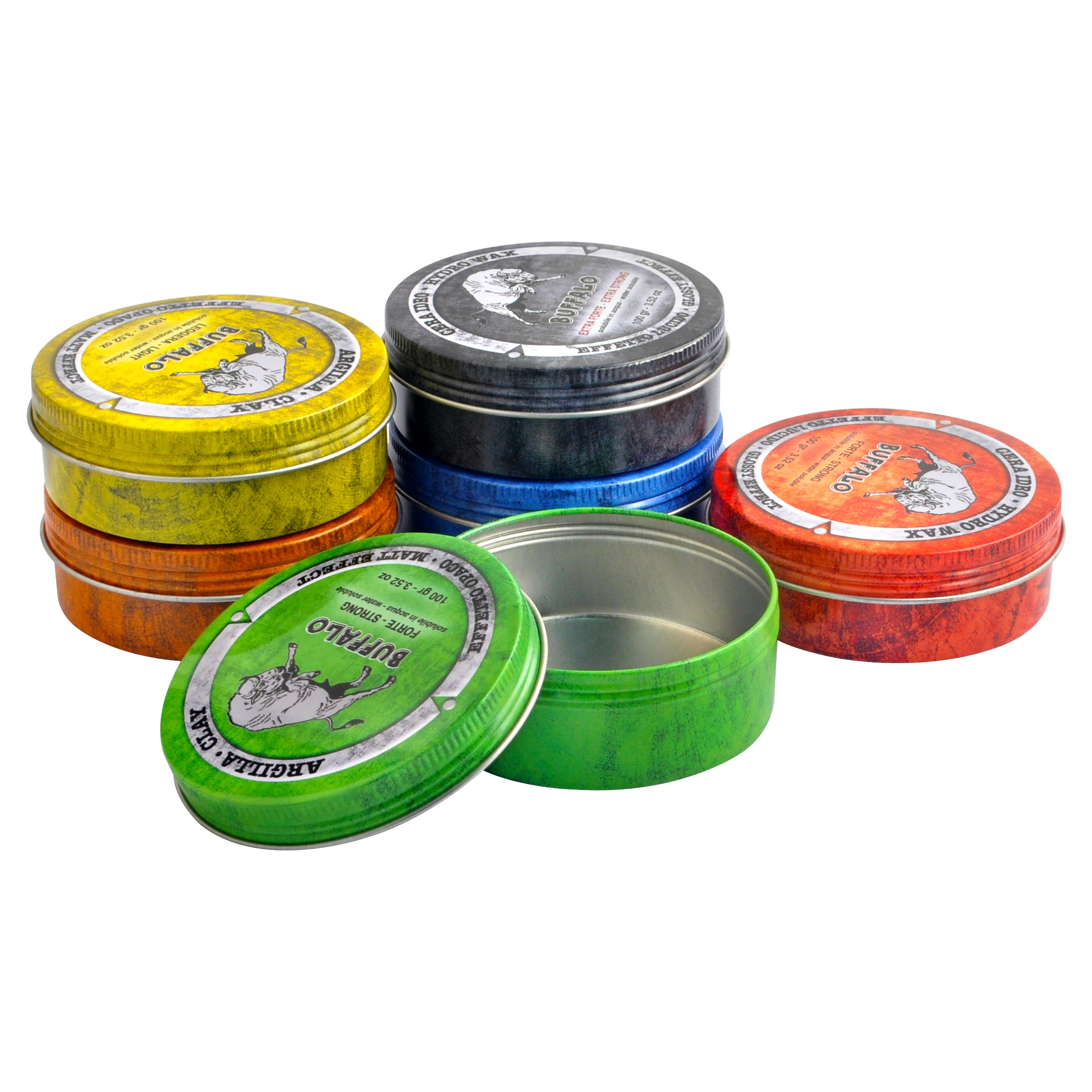 Custom embossed round pomade tin aluminum jar hair wax tin container with screw lids
