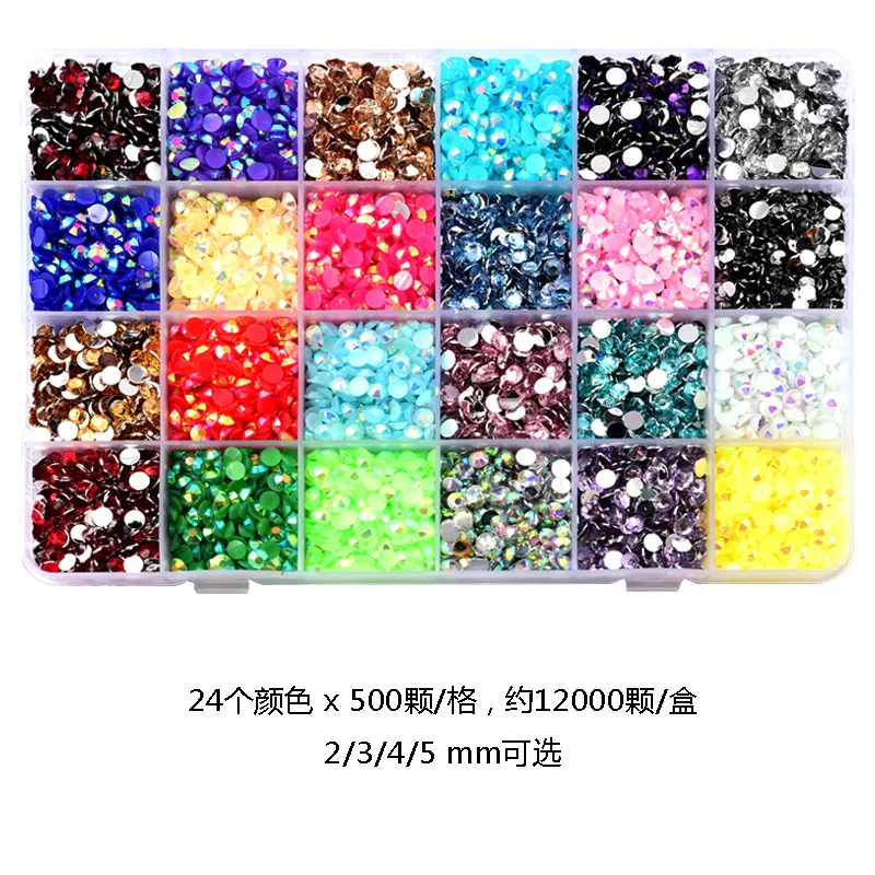 Manufacture Wholesale Nail Supplies 24 Grid Box Set Press on Nail DIY Rhinestones Crystal Diamond Colorful Nail Art Accessories