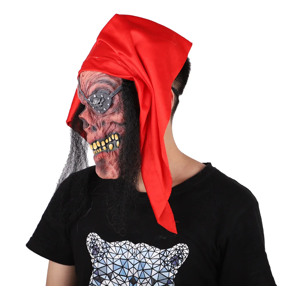 Spot new lifelike old man disguise masks horror scary red-faced one-eyed halloween pirates caribbean latex head mask with scarf