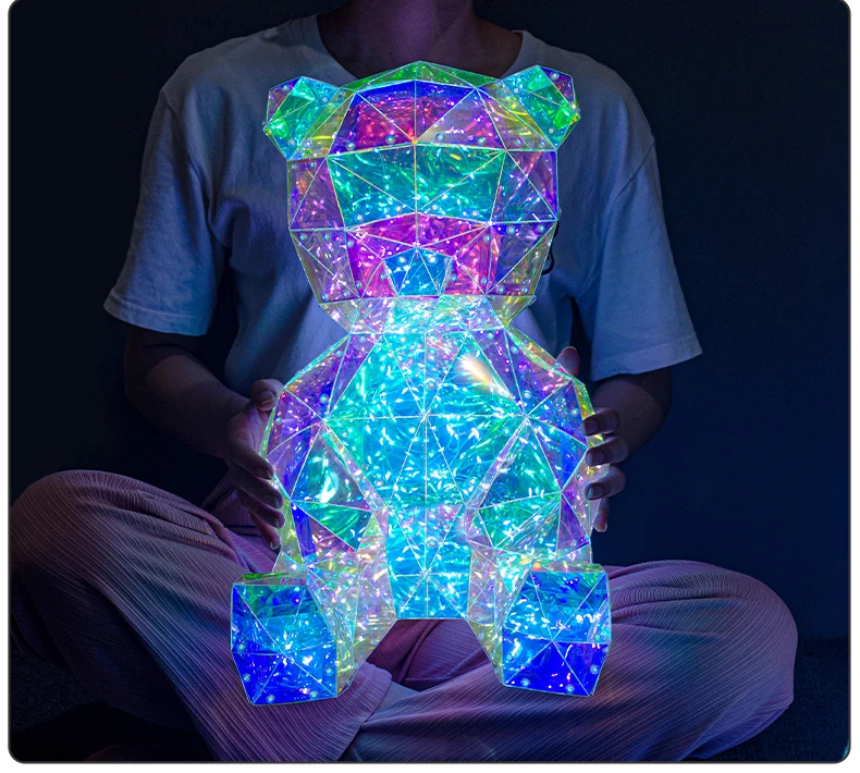 Trending Product Teddy Bear Neon Light 2023 Valentines Gift New Arrivals Film Pvc Colorful Glowing Bear For Home Decoration