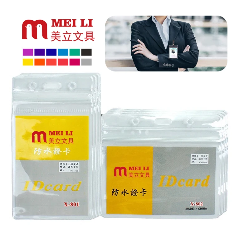 Waterproof Type PVC Clear Plastic Horizontal Name Tag Badge ID Card Holders