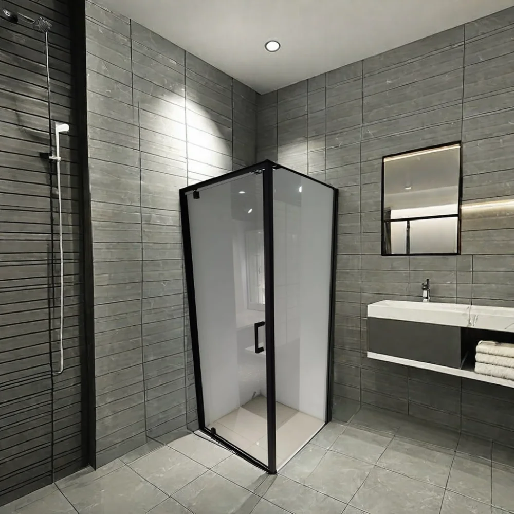 Угловой вход квадратная Поворотная дверь душевая кабина черная двухсторонняя простая 6 мм современная алюминиевая закаленная прозрачная стеклянная петля