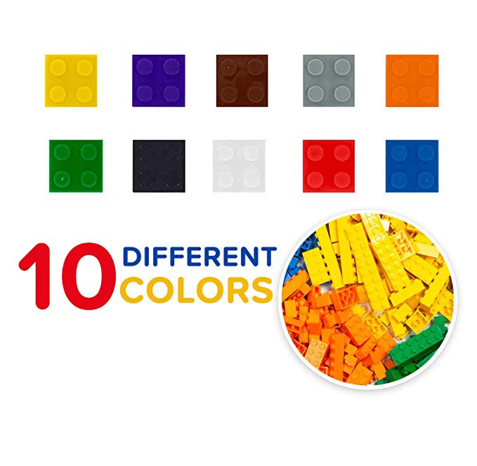 
1100Pcs Building Bricks Kit with Wheels, Tires, Axles, Windows and Doors Pieces - Classic Colors - Compatible with Legoinglys 