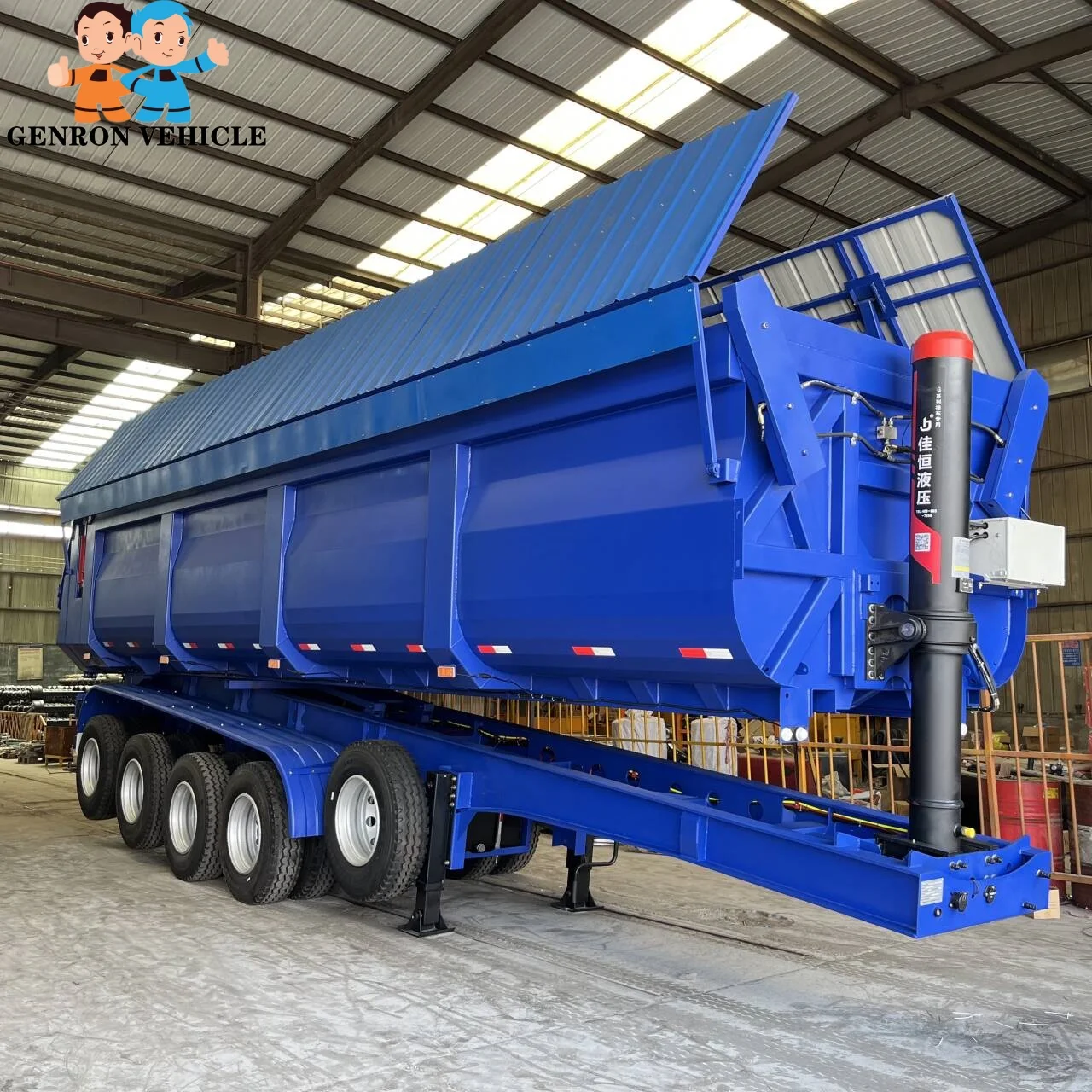 4 alxes 60 tons 35 cubic meter End rear U Shaped tipper dump semi trailer with electrical dust cover