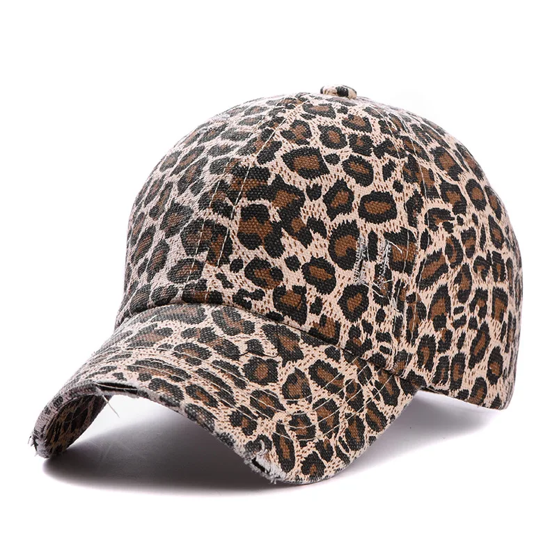 Messy High Bun Ponytail Hat Distressed Leopard Color Vintage Ponytail Baseball Cap