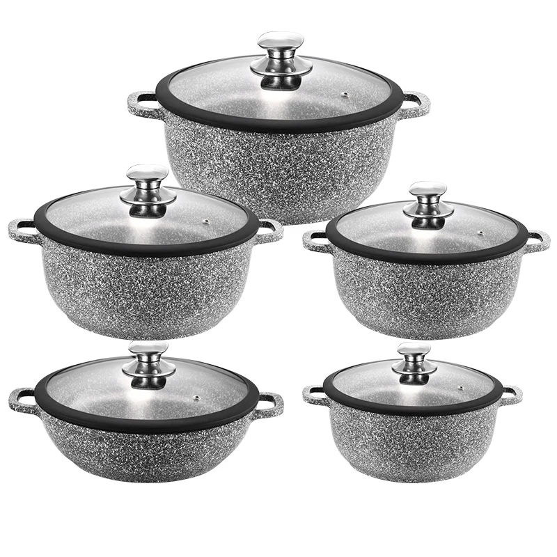 Durable Black Ceramic Cooking Pot And Pan Set  Non Stick Die Casting 10PCS Stock Pot And Pan Set