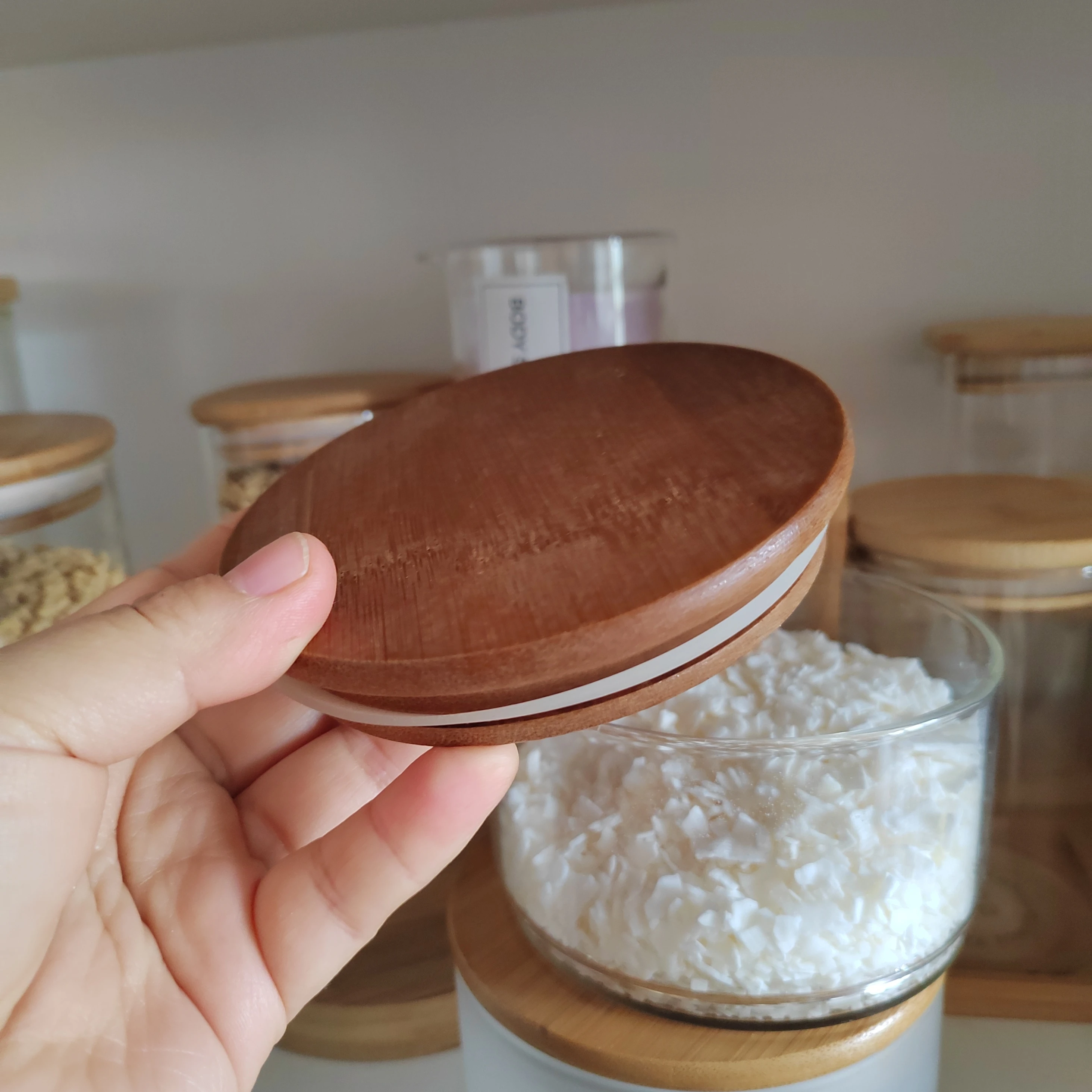 Heat resistant big mouth glass candle jars with brown  lid 17oz empty glass candle holders with lid