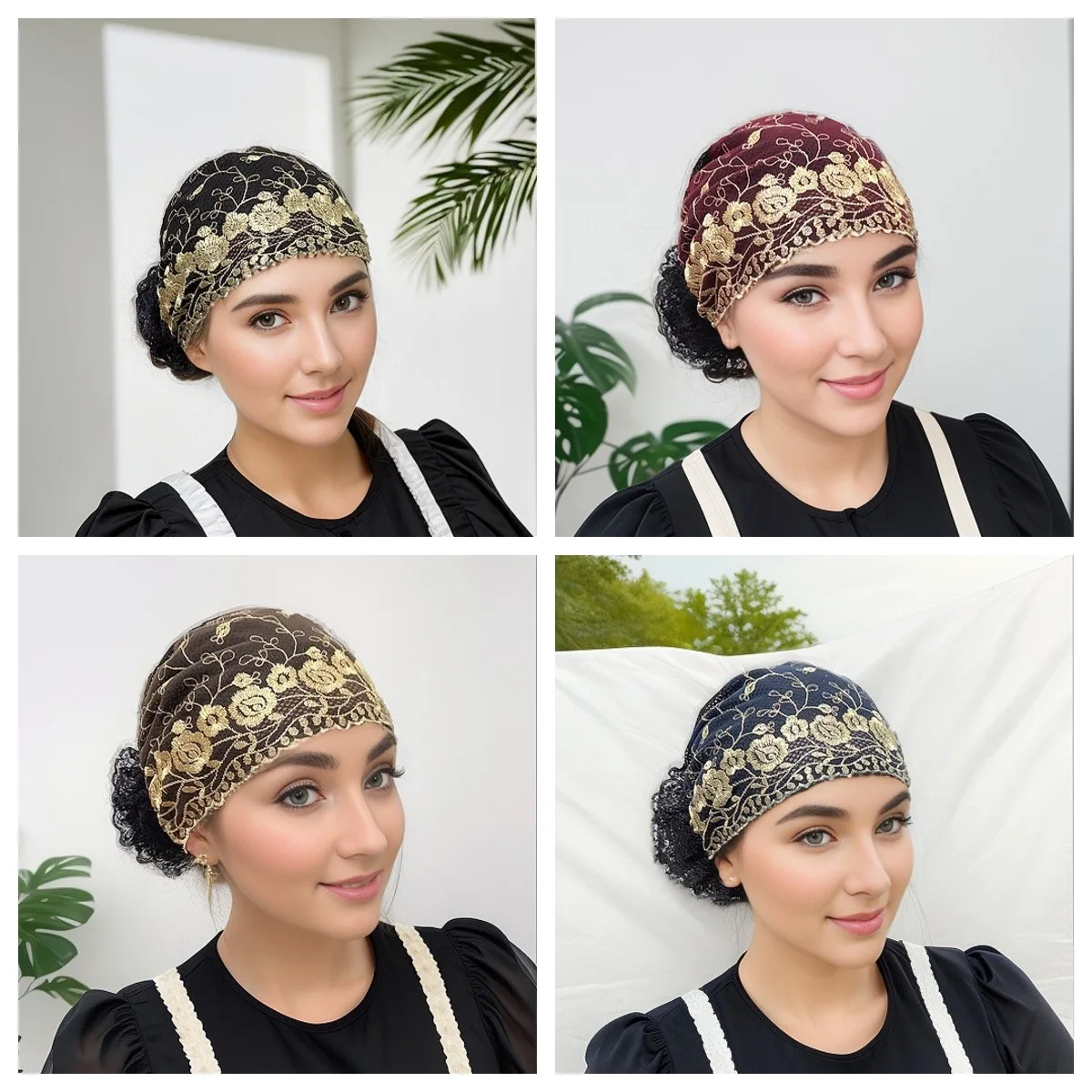 Elegant Elastic Bohemian Style Muslim Turban Cap Polyester Jacquard Fabric Breathable Hair Concealing Chemo Hat for Daily Wear