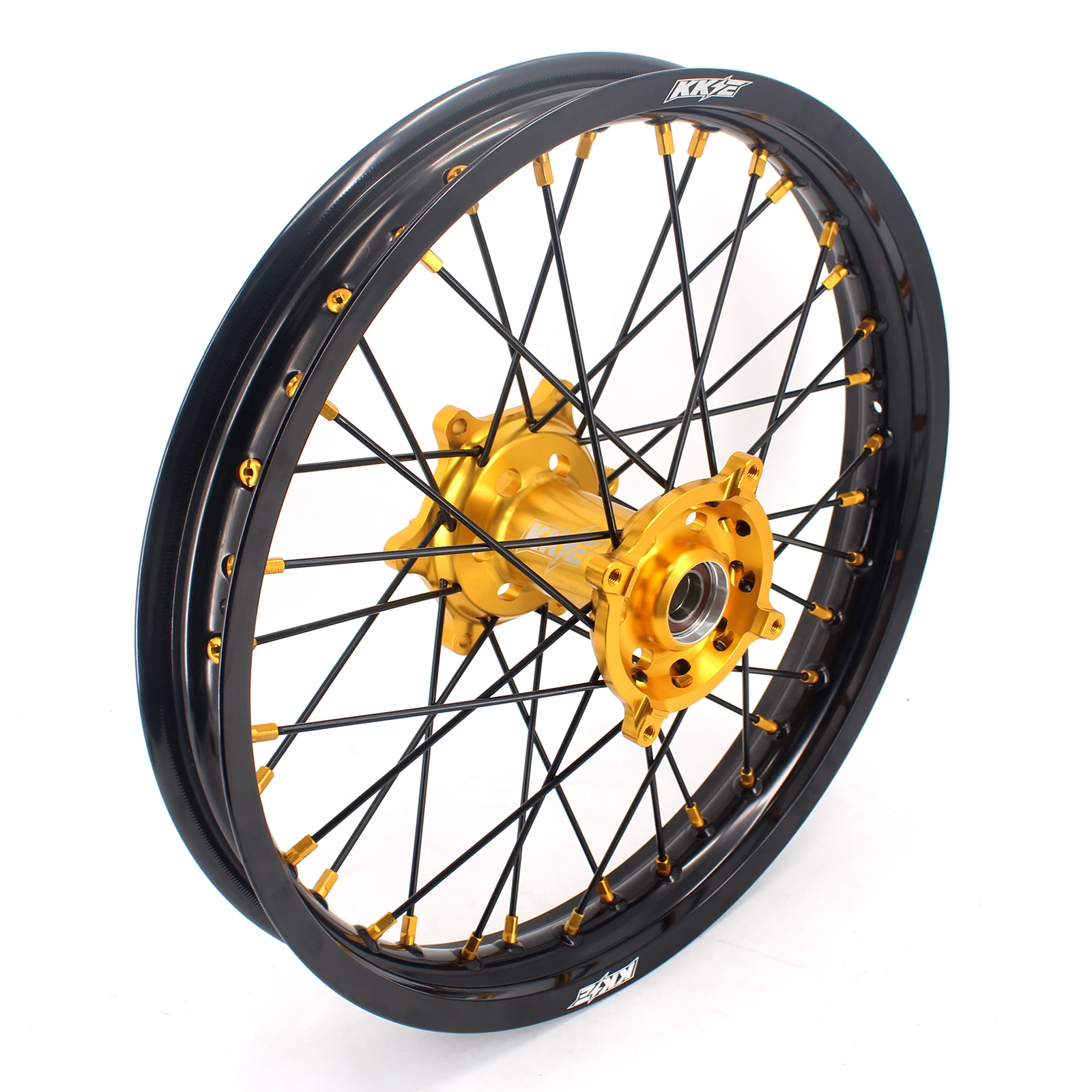 
KKE 21/19 CNC Anodized Dirt Bike Wheels Compatible with SUZUKI RMZ250 RMZ450 2005-2020 Gold Hub/Nipple Black Rim/Spoke 