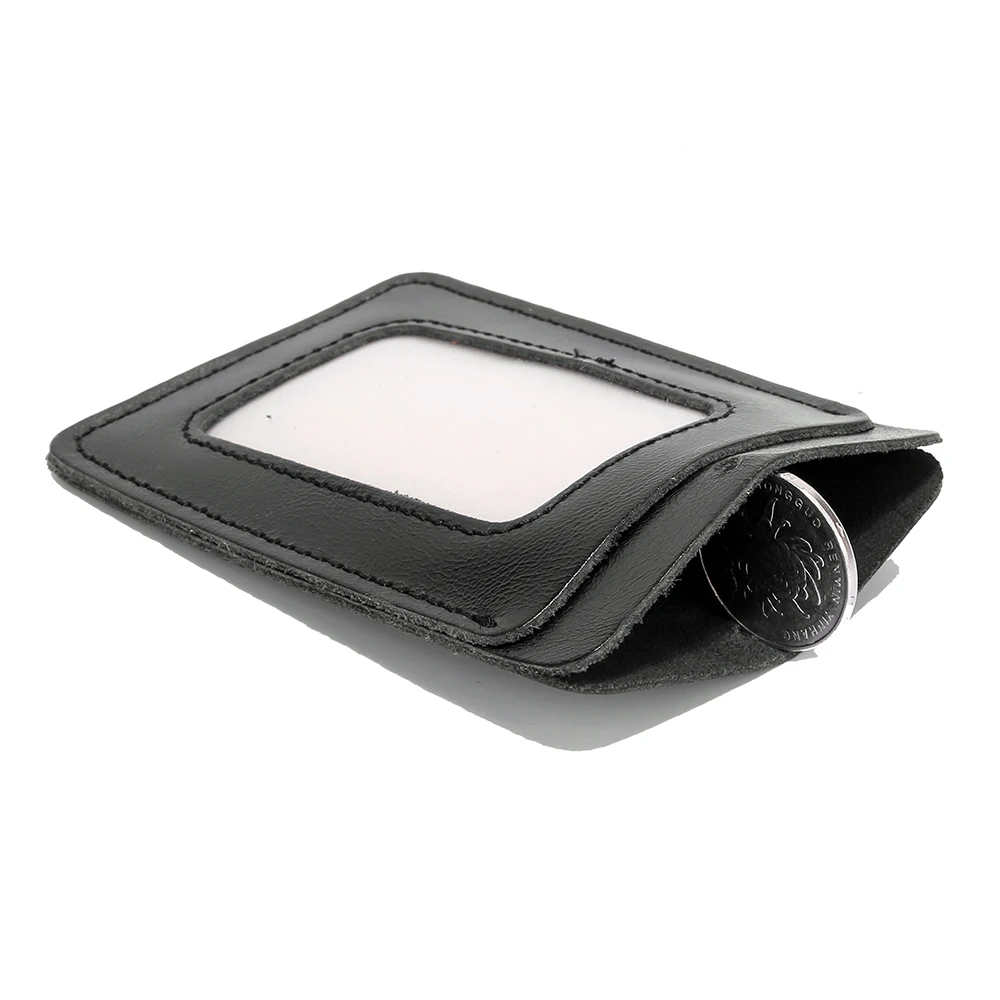 Fancy Colorful Wax Oil Leather Slim ID Window Working Card Holder With Lanyard