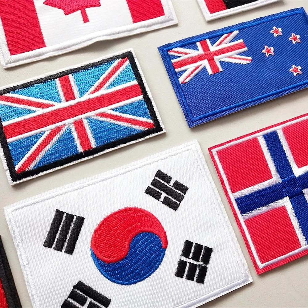 Country National Flag Embroidery Patches for Clothes Rectangle Round Patch Iron on Stickers Embroidered Badges Backpack Applique