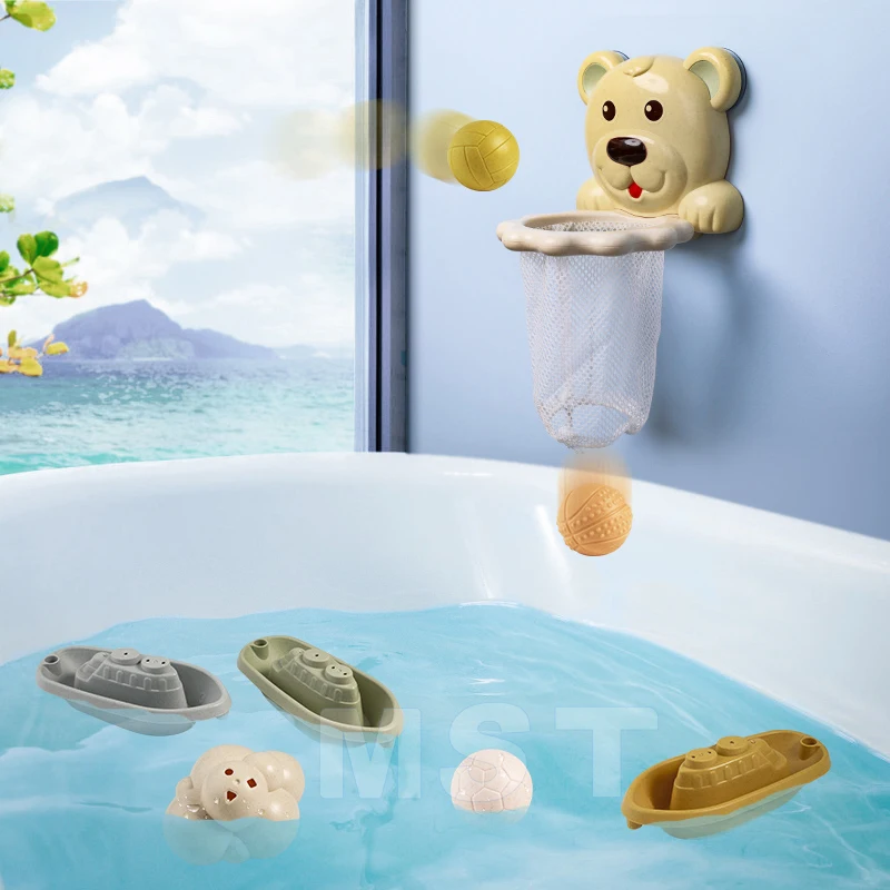Baby Bath Toys Shower Toys Suction Cup Bathtub Basketball Hoop Stacking Floating Boats Train Toddler Mold Free Baby Bath Toys