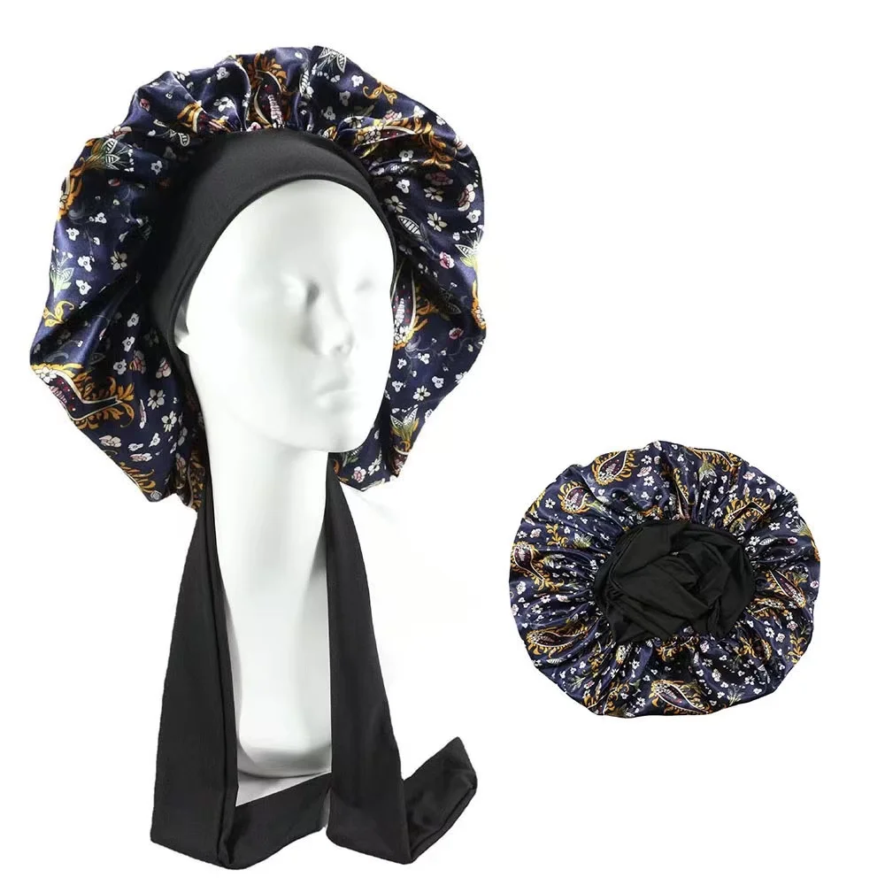 African Women Head Wrap Beanies Solid Wide Band Night Sleep Cap Head Turban Hat Satin Silky Hair Bonnet