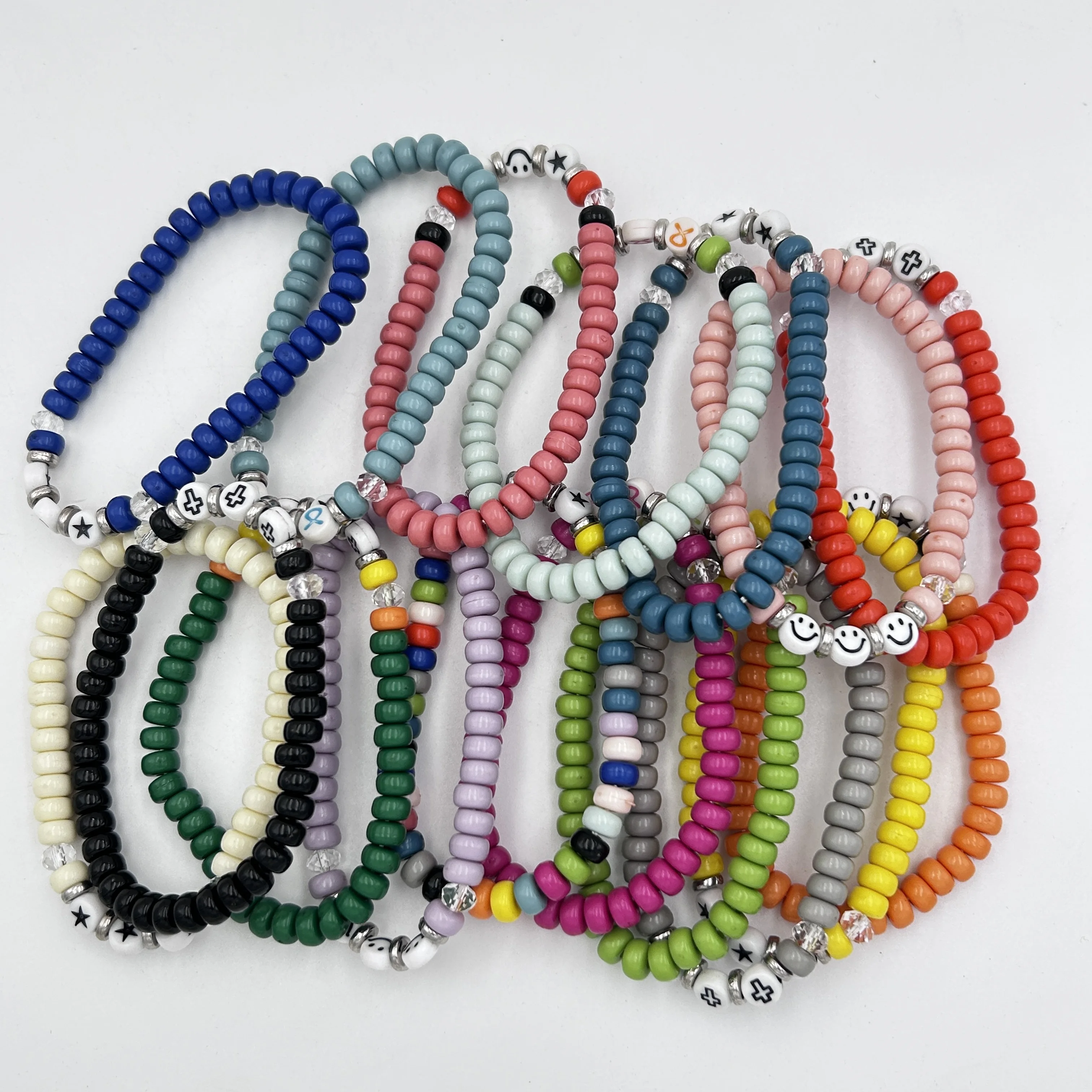 Colorful Acrylic Flat Round Beaded Bracelet Girl