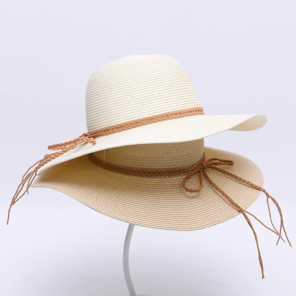 Elegant Floppy Bowknot Travel Cap Sunscreen Large Brim Paper Straw Beach Hat Custom Logo Wholesale Women Foldable Straw Sun Hat
