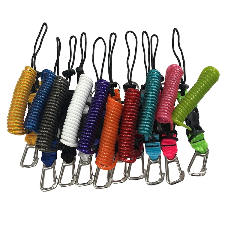 stainless steel wire coil lanyard with carabiner for underwater camera photo equipment