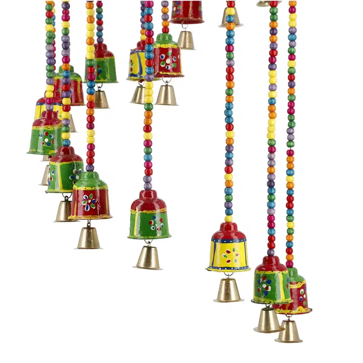 8 Inch Handcrafted Multi-Color Wooden Bell Home Decorative Accessory with Hanging Bells Unique Hand Crafted Design