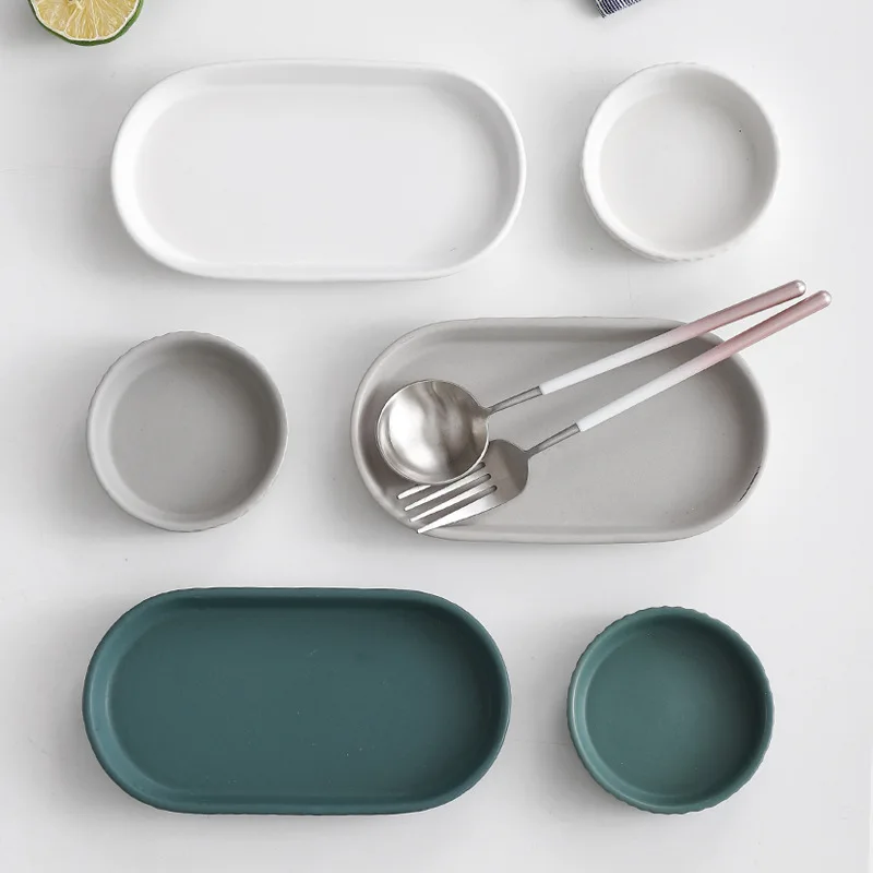 Nordic style ceramic dinnerware sets creative rectangular long plate snack sushi dessert dishes & plates porcelain