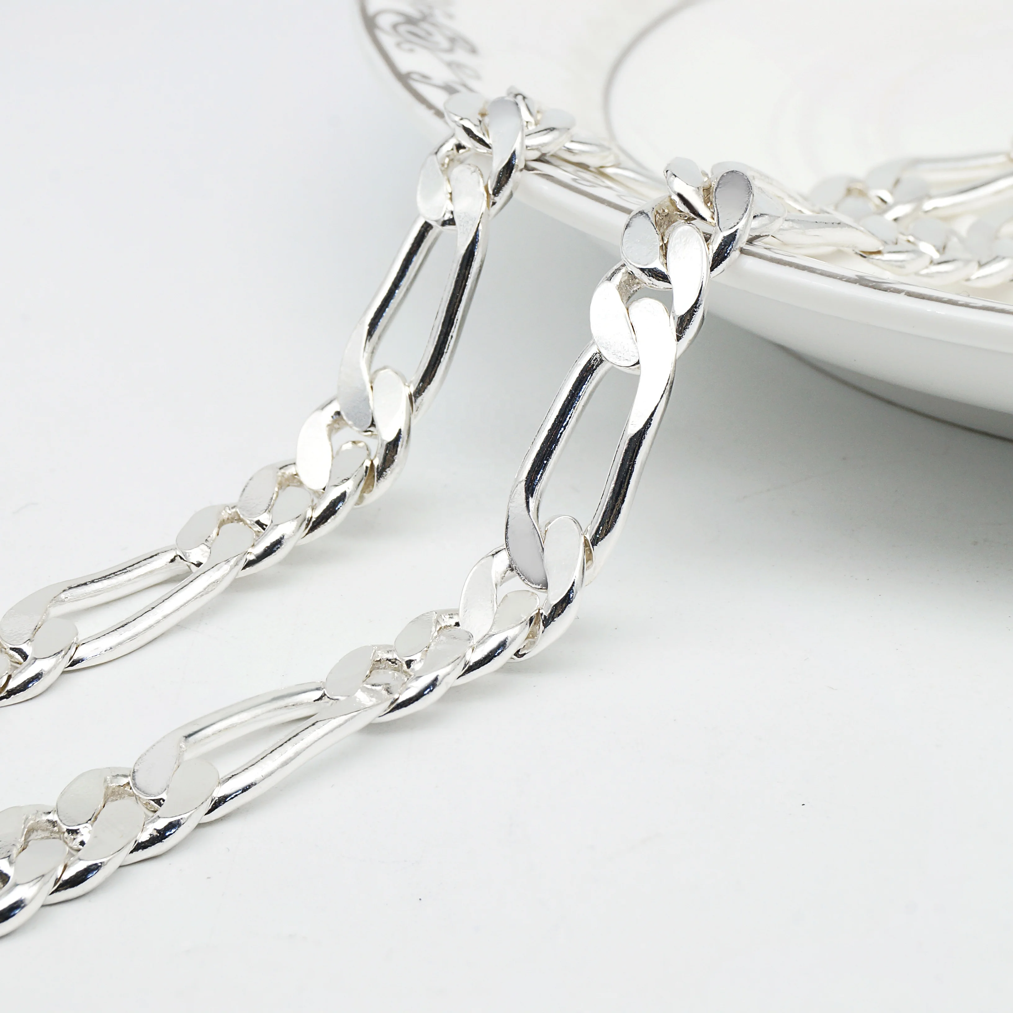 Wholesale trade; Bestseller; 925 Silver Men's Chain Male 8mm and Figaro Braided Chain Sterling Silver Hip Hop Semi-finish Chain