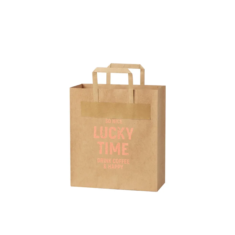 Paper Bag With Custom Logo Eco Friendly Brown Fast Food Take Away Kraft Paper Bag, Food Packaging Kraft Brown Paper Bag