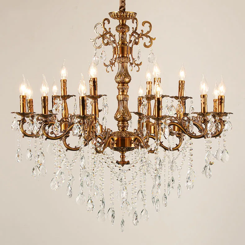 European zinc alloy crystal chandelier luxury living room lamp atmospheric dining room lamp retro copper bedroom study lighting