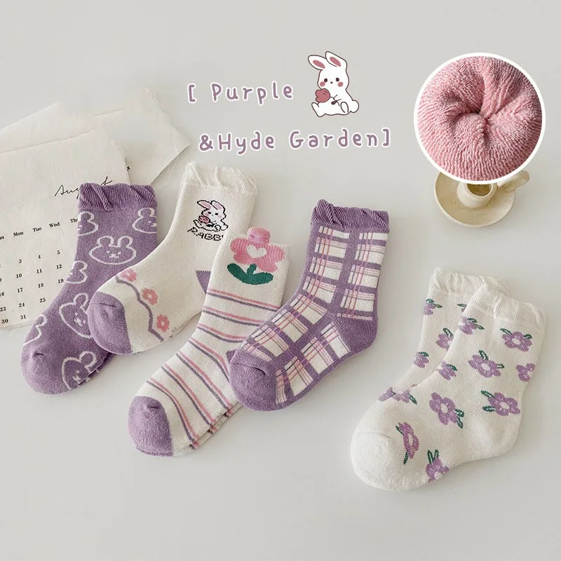 Free samples Cute Cartoon Cotton 5 Pairs Animal Baby Socks Set Bunny Thickened Terry Flowers Ruffle Socks Baby Girl Socks