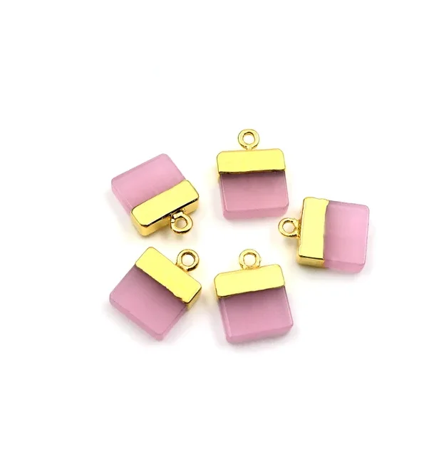 15x12 MM DIY Black Onyx Necklace Pendant Gold 18K Electroplated Square Gemstone Charms Unisex for Party