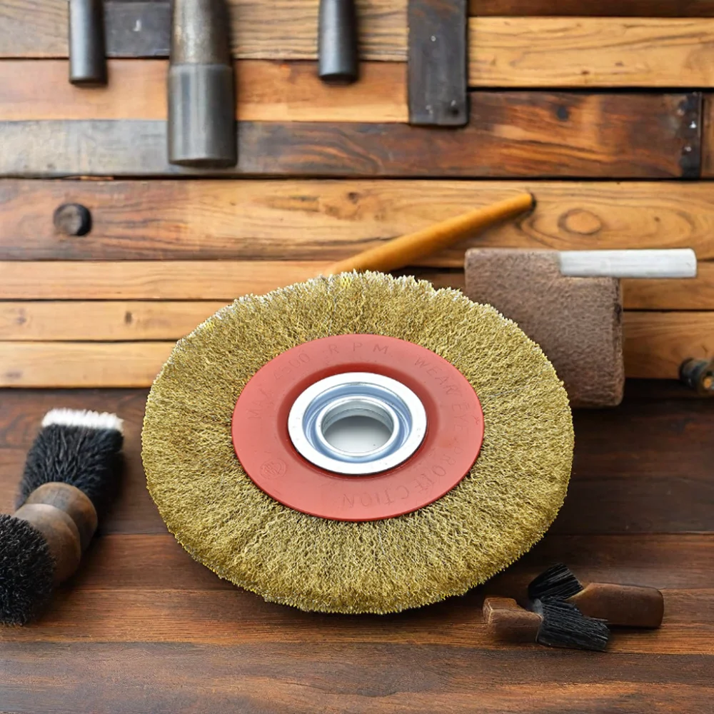 DELUN 100mm 4-Inch Crimped Wheel Circular Brass-Coated Steel Flat Round Shape Wire Brush for polishing