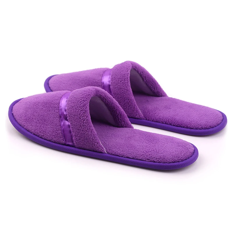 Wholesale Disposable Hotel Spa Slippers Guest Unisex Custom Logo Coral Fleece Slippers