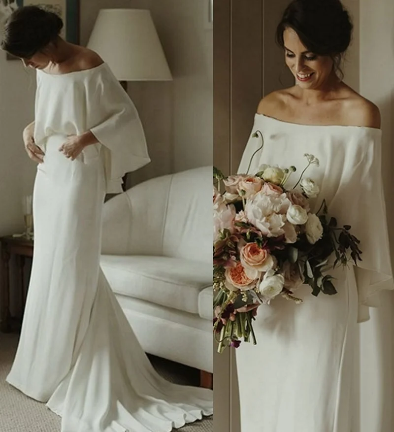 1213#100% Real Photo Simple Off-Shoulder Strapless Backless Soft Satin Sweep Train Simple Bridal Gown Bride Wedding Dress