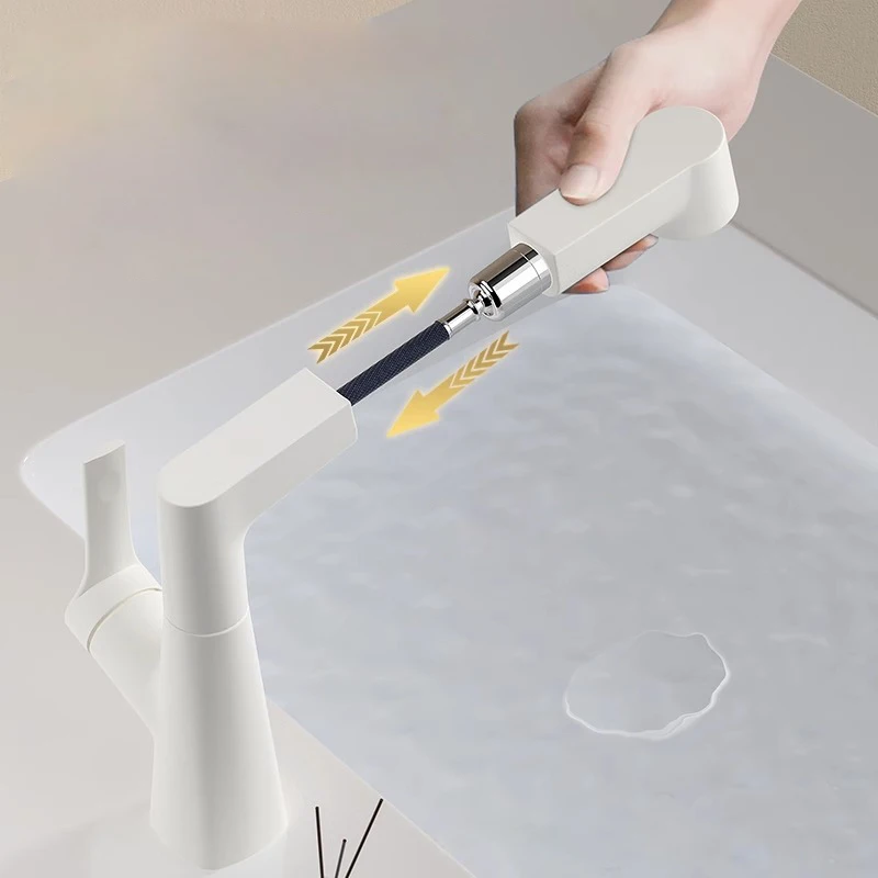 Multi-Function Pull-Out Basin Faucet for Bathroom Sink Electric Hot and Cold Water Faucet with Wash Face and Gargle Functions