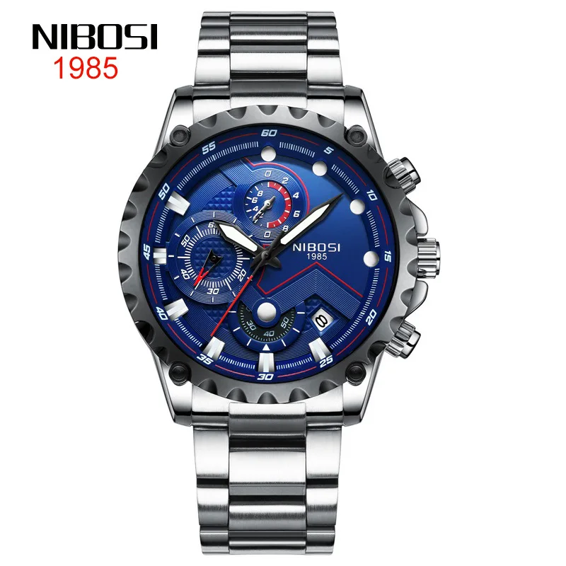 Wholesale NIBOSI 2322 China Wholesale 44mm Big Cheap Chronograph Stainless Steel Mens Luxury Watch dropshipping