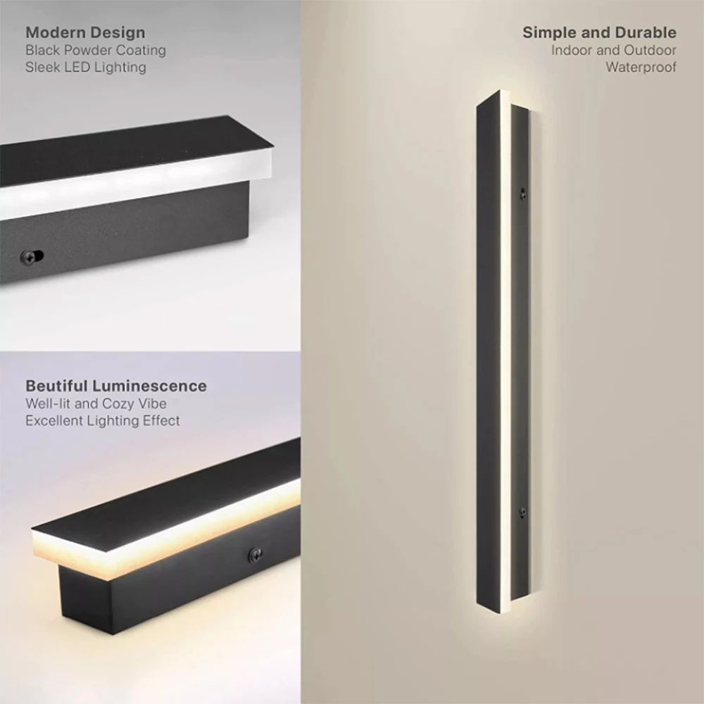 Black Modern  Surface Mounted Wall Lamps 110V 220V Outdoor LED Linear Wall Light for Home Villa Wall  Decorations