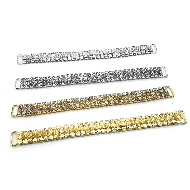 Factory Wholesale Three Rows Crystal Jewelry Bikini Connector Rhinestone AB Gold Bikini Accessory Connectors