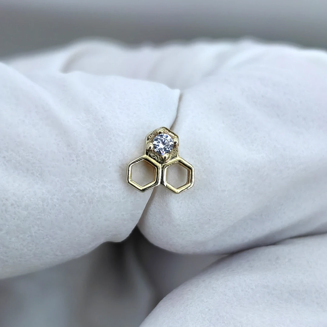 Calendo Fine Jewelry  14k  Solid Gold   Threadless  End With Stainless Steel Pin  Daith  Earlobe  End Piercing Earring Top